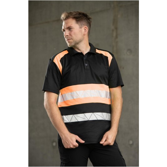 Koszulka polo SEVEN KINGS ECO RIVAL - czarny-pomarańczowy