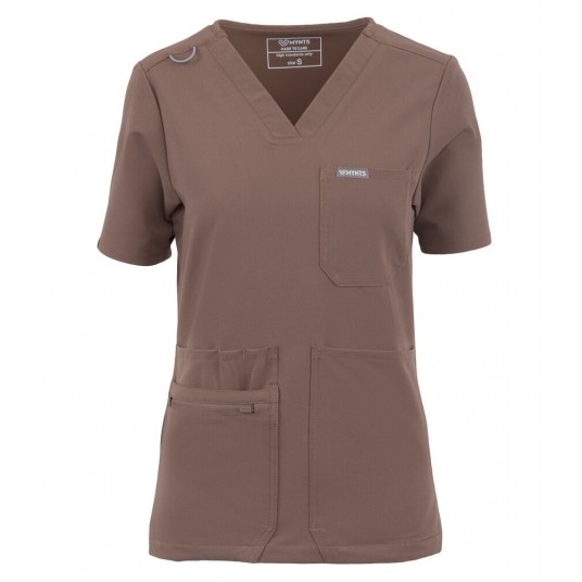 MYNTS V-Neck Pocket Genius – Scrub Top Women WMT001 Sahara Mokka -zdjęcie numer 1