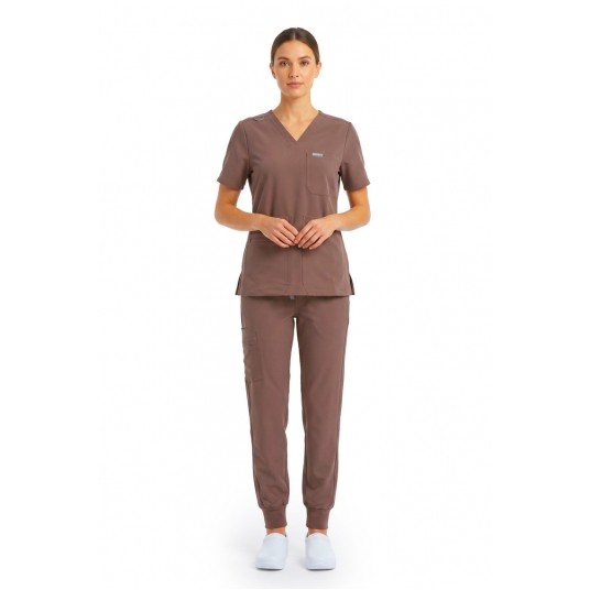 MYNTS V-Neck Pocket Genius – Scrub Top Women WMT001 Sahara Mokka -zdjęcie numer 3