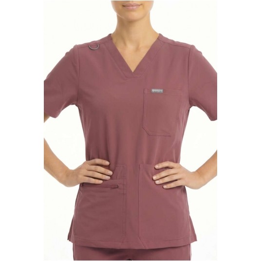 MYNTS V-Neck Pocket Genius – Scrub Top Women WMT001 Terra Rose -zdjęcie numer 2