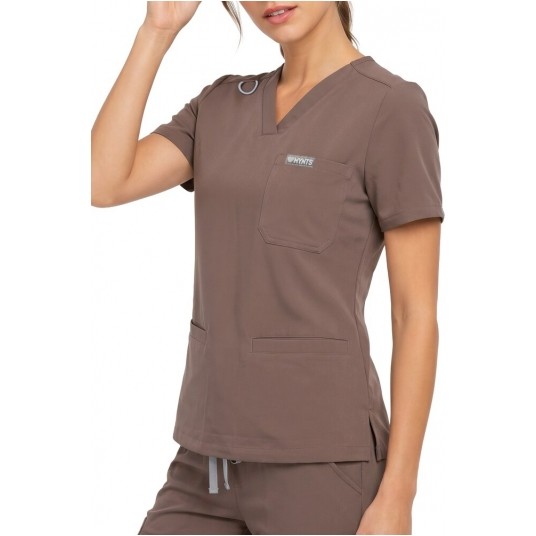 MYNTS V-Neck Two Pockets – Scrub Top Women WMT002 Sahara Mokka -zdjęcie numer 2