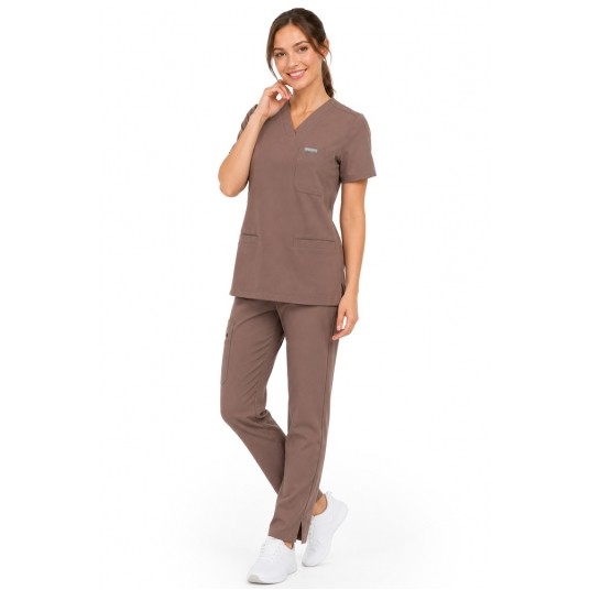 MYNTS V-Neck Two Pockets – Scrub Top Women WMT002 Sahara Mokka -zdjęcie numer 3