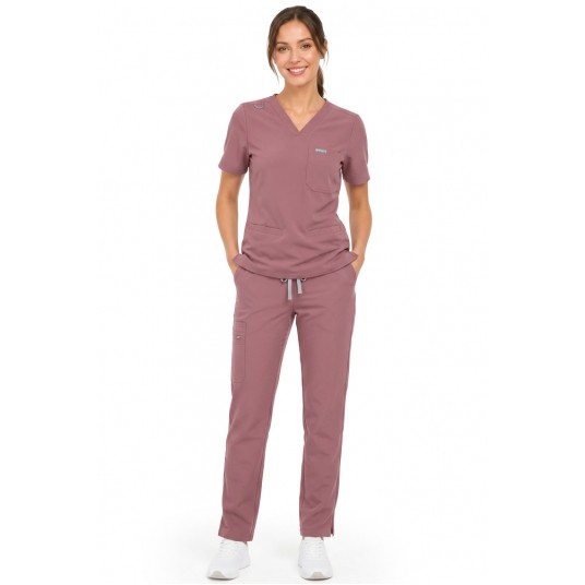 MYNTS V-Neck Two Pockets – Scrub Top Women WMT002 Terra Rose -zdjęcie numer 2