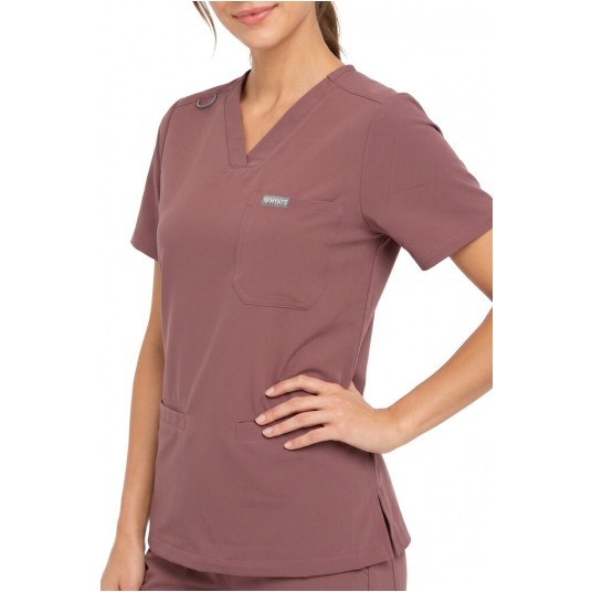 MYNTS V-Neck Two Pockets – Scrub Top Women WMT002 Terra Rose -zdjęcie numer 3