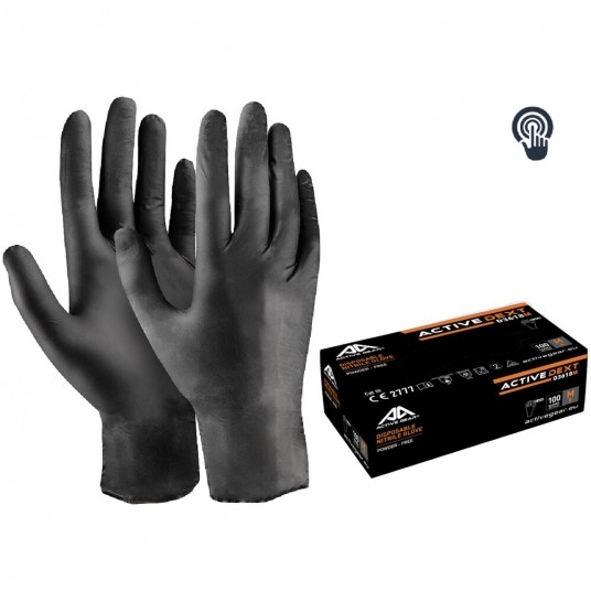 Rękawice nitrylowe bezproszkowe Active Gear DEXT D3620 (100szt.) - czarny -zdjęcie numer 1