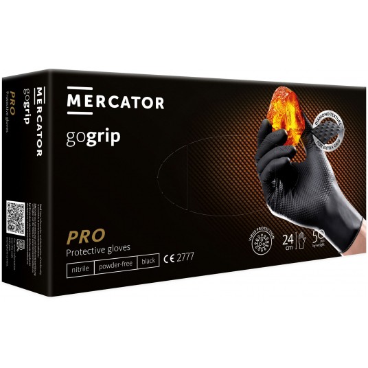Rękawice nitrylowe bezpudrowe MERCATOR GOGRIP BLACK (50szt.)