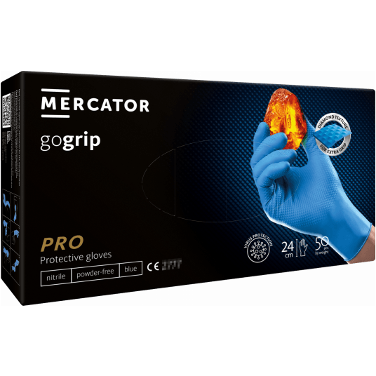 Rękawice nitrylowe bezpudrowe MERCATOR GOGRIP BLUE (50szt.)