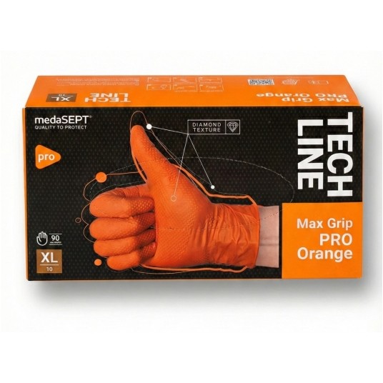 Rękawice nitrylowe medaSEPT Max Grip PRO Prefer (90szt.) - pomarańczowy - XL/10 -zdjęcie numer 1