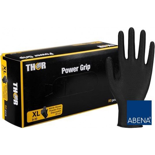 Rękawice nitrylowe warsztatowe THOR Power Grip (50 szt.) - czarny