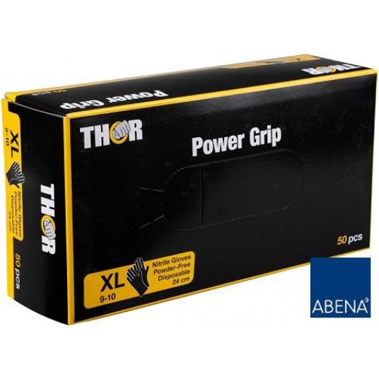 Rękawice nitrylowe warsztatowe THOR Power Grip (50 szt.) - czarny