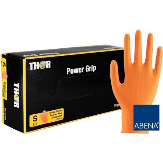 Rękawice nitrylowe warsztatowe THOR Power Grip (50 szt.) - orange