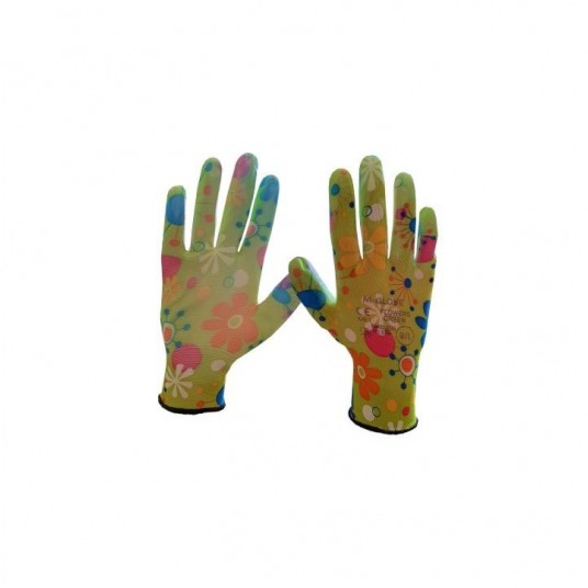 Rękawice powlekane poliuretanem M-GLOVE FLOWERS GREEN KAT.I.