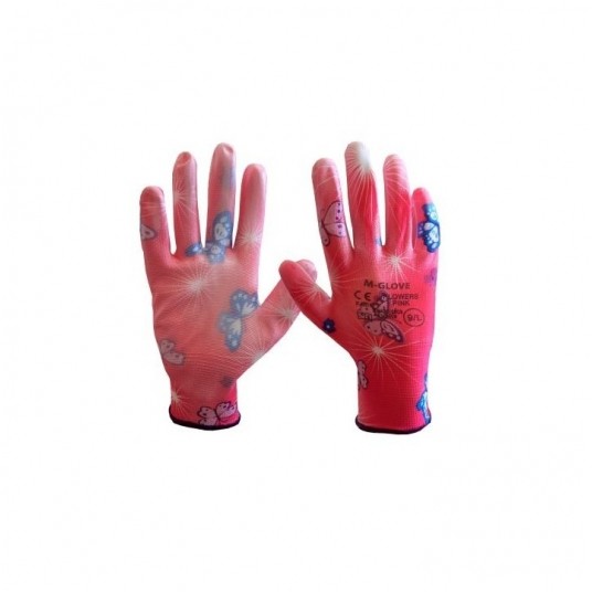 Rękawice powlekane poliuretanem M-GLOVE FLOWERS PINK KAT.I. -zdjęcie numer 1