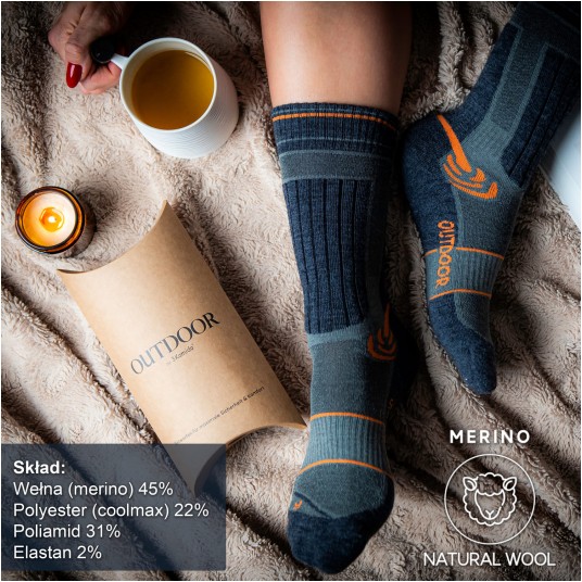 Skarpety Merino 3Kamido OUTDOOR - szaro-pomarańczowy