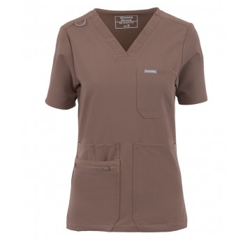 MYNTS V-Neck Pocket Genius – Scrub Top Women WMT001 Sahara Mokka