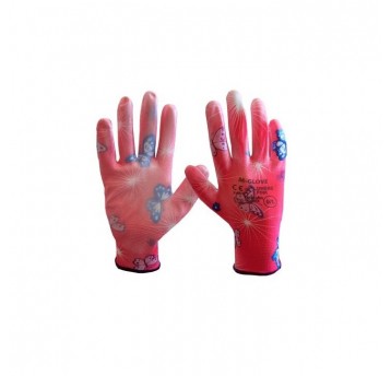 Rękawice powlekane poliuretanem M-GLOVE FLOWERS PINK KAT.I.