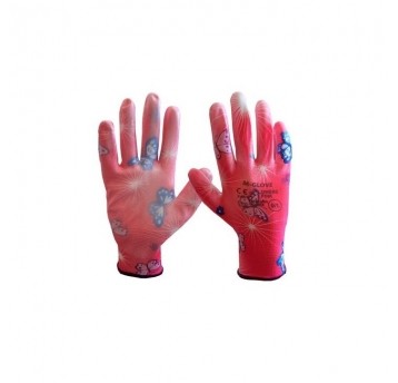 Rękawice powlekane poliuretanem M-GLOVE FLOWERS PINK KAT.I.